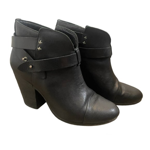 Rag & Bone Black Leather Harrow Boots Size 38 Edgy Moto Biker - Picture 2 of 10
